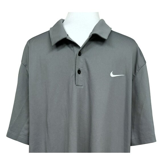 Nike Gray Dri-Fit Pullover Short Sleeve Polo Shirt Sz 2X Side Vents Swish Logo - Picture 1 of 5